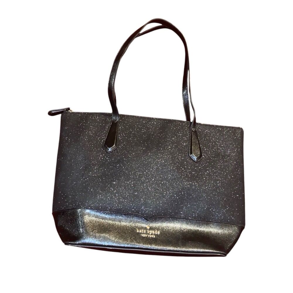 Kate Spade Black Glitter Tote Hang Bag Shoulder Bag Metallic